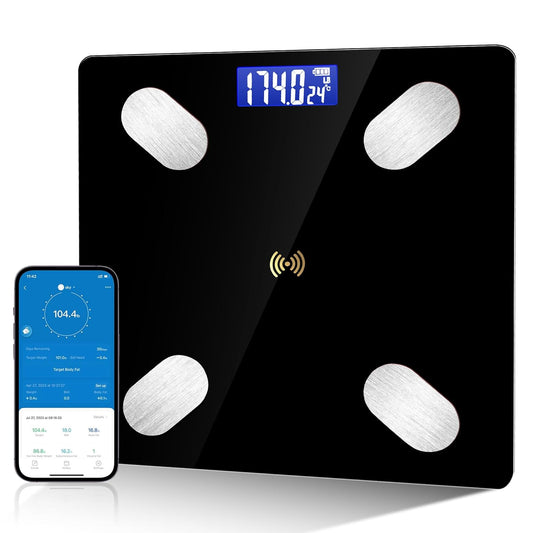 Digital Bathroom Scale Led Display BMI Scale, Body Fat Scale, Body Composition Analyzer with Smartphone Application (Black)